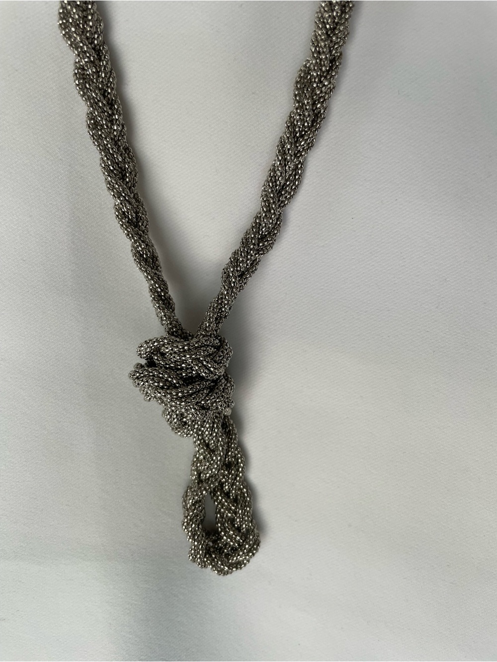 Vintage Braided Silver Seed Bead Lariat Necklace 21" Y2K Whimsigoth Boho Mesh